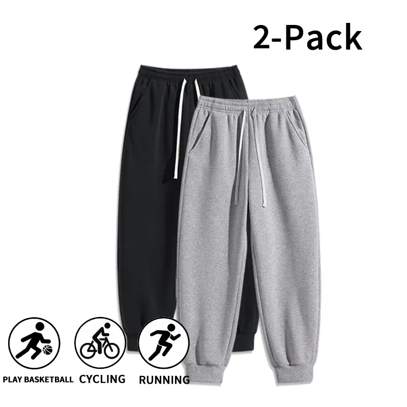 2-Pack Men’s Jogger Sweatpants – Loose-Fit Athletic Pants, Elastic Waist with Drawstring, Casual Sweatpants for Basketball, Cycling, and Running