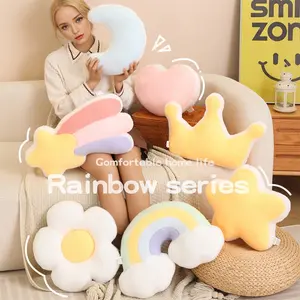 Rainbow Party series plush toy pillows, Creative Decorative Cushion, featuring hearts, stars, moons, petals, rainbows, crowns, and shooting stars, Festive Appeal, perfect for home décor, Ramadan, Valentine's Day, and Mother's Day.