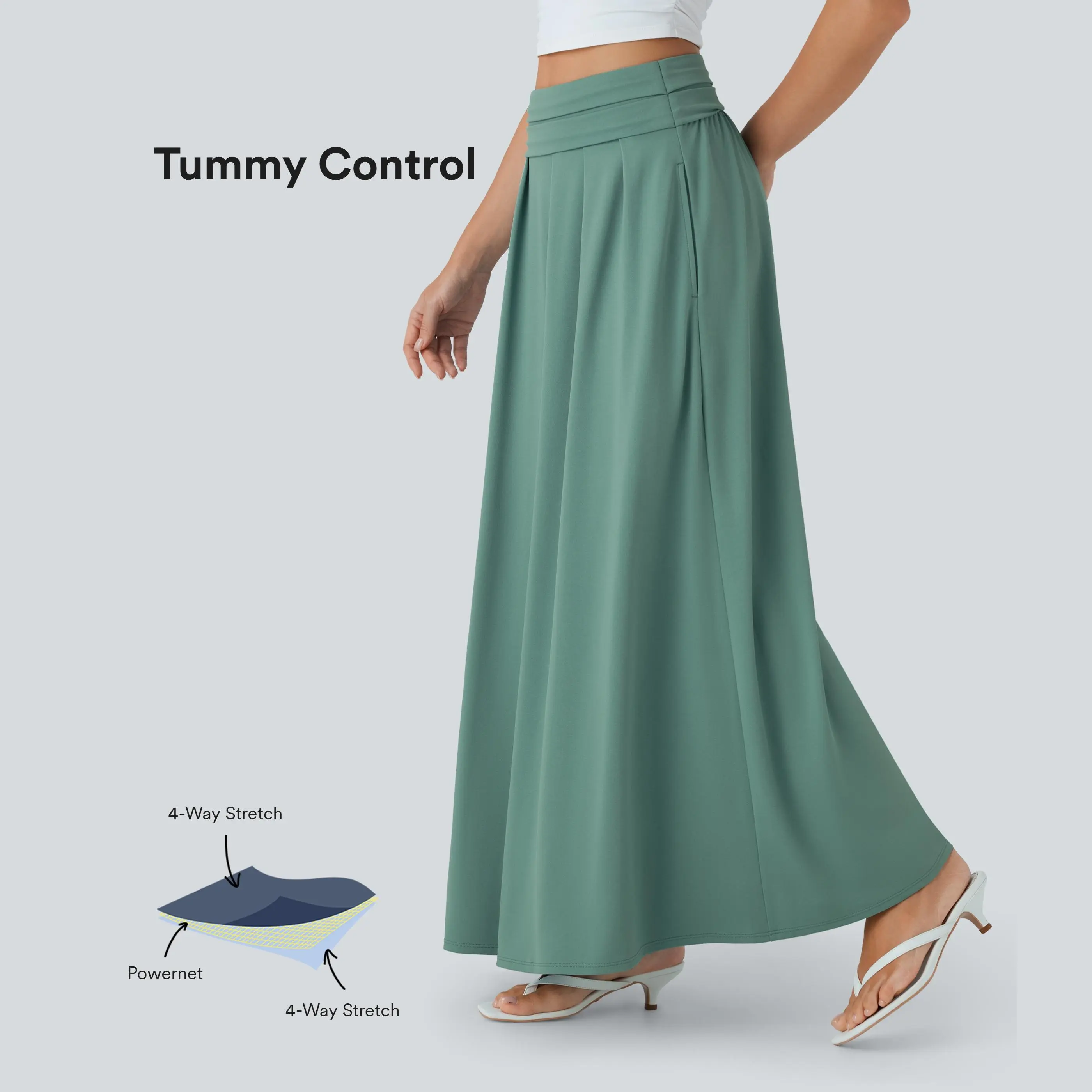 High Waisted Tummy Control Flare Maxi Casual Skirt with Pockets #BackToSchool