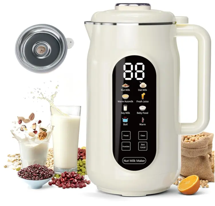 10 in 1 Nut Milk Maker Machine, 42oz IMD Screen Almond Milk Maker, Soy Milk Maker with Self-Cleaning, Delay Start, Keep Warm, Boil Water, Automatic Plant-Based Milk Blender for Soybean, Oat, Coconut