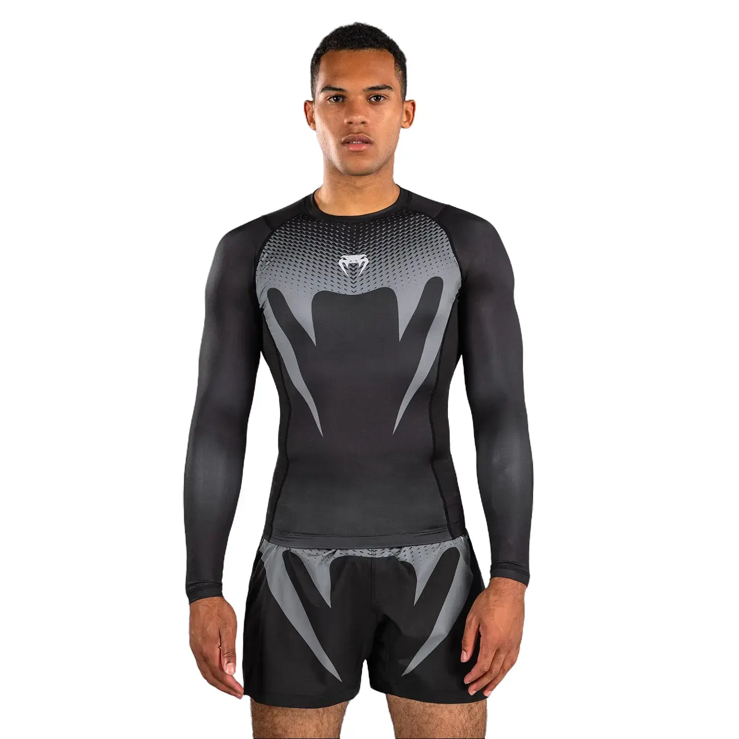 Venum No Gi Rashguard, Long-Sleeve Compression Activewear Top for Jiu-Jitsu & MMA, IBJJF Approved - Black/Silver Grey