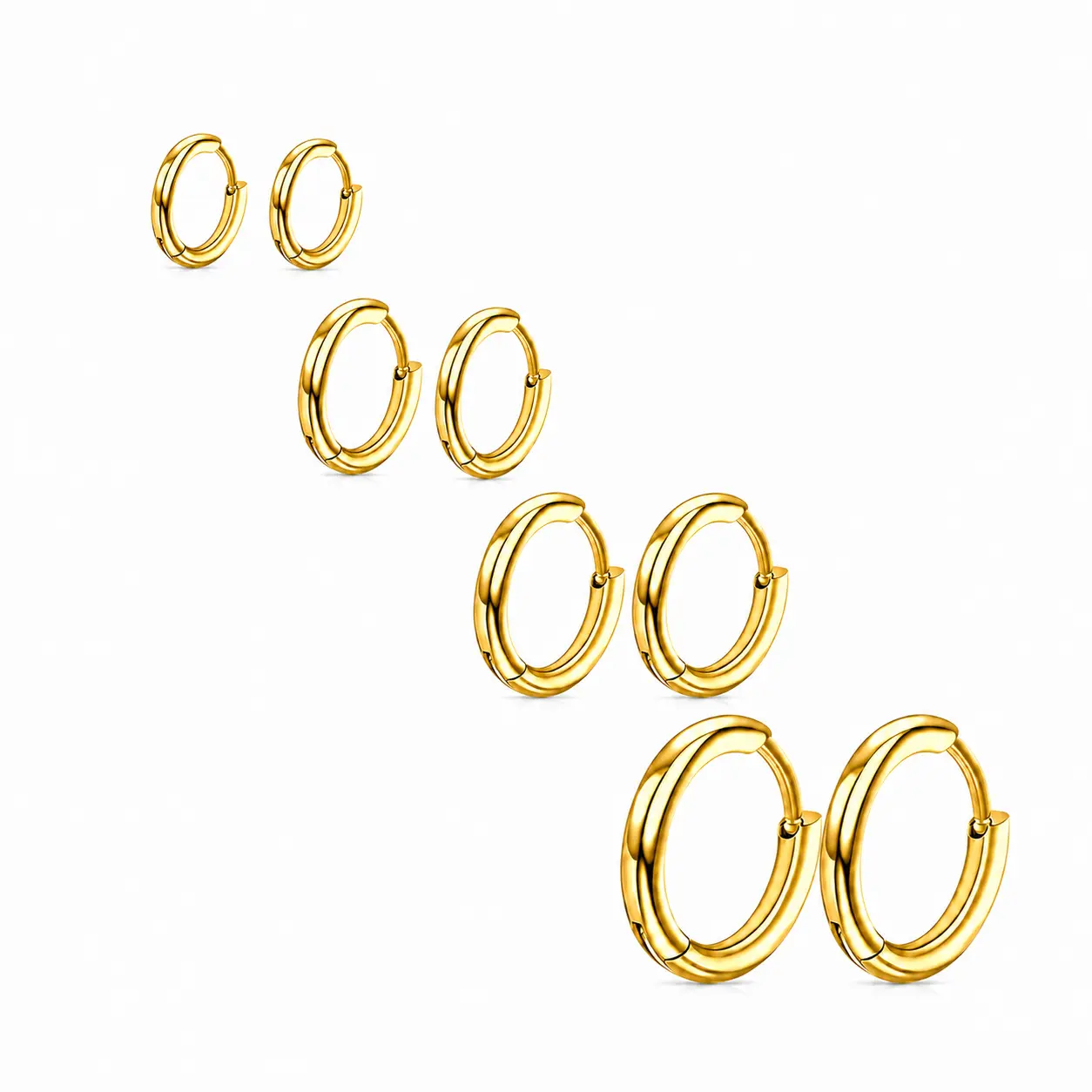 4 Pairs Gold, Black & Silver Hoop Earrings for Men and Women 316L Surgical Steel Hypoallergenic Huggie Hoops 8mm 10mm 12mm 14mm Small Cartilage Piercing Earrings for Sensitive Ears