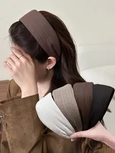 Elegant Autumn Winter Knitted Hairbands Set, Wide-Brimmed Coffee Color Headband, High Crown Design, Daily Wear, Face Slimming Effect