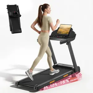 Umay 16% incline treadmill with handrails, foldable, 400 lbs weight capacity, 3.0 hp quiet treadmill, LED display, Summervibes, Summerwins