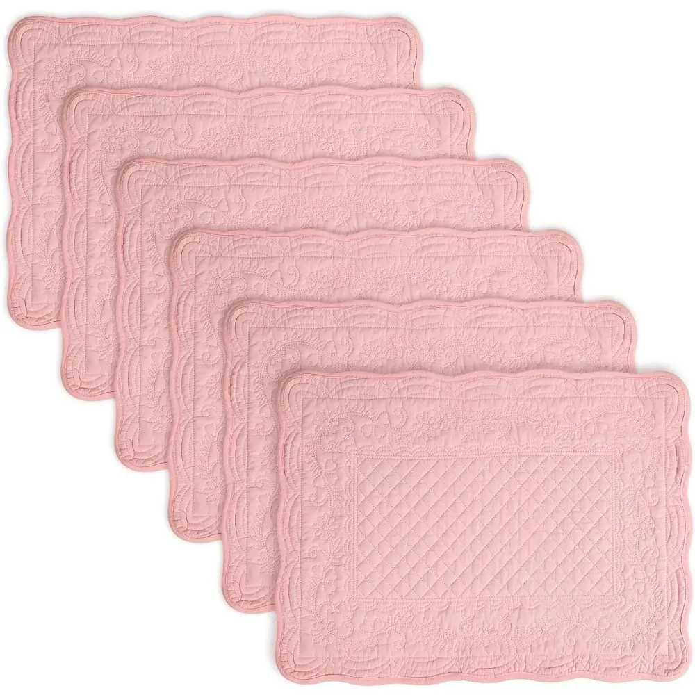 100% Cotton Quilted Pink Kitchen Decorative Placemats Set of 6, Rectangular 13x18 in Machine Washable, for Kitchen Dining Table & Foyer, Ideal for Birthday Occasions, Kitchen Decorative Placemat