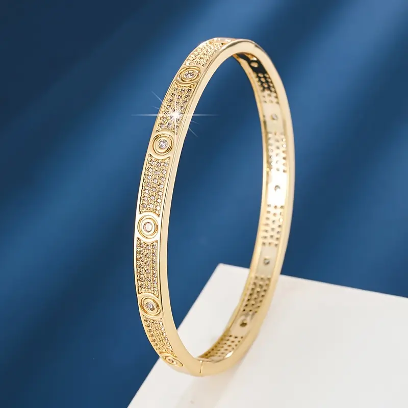 Elegant Minimalist Round Print Bangle with Sparkling Cubic Zirconia - Perfect for Women's Fashion & Gifts