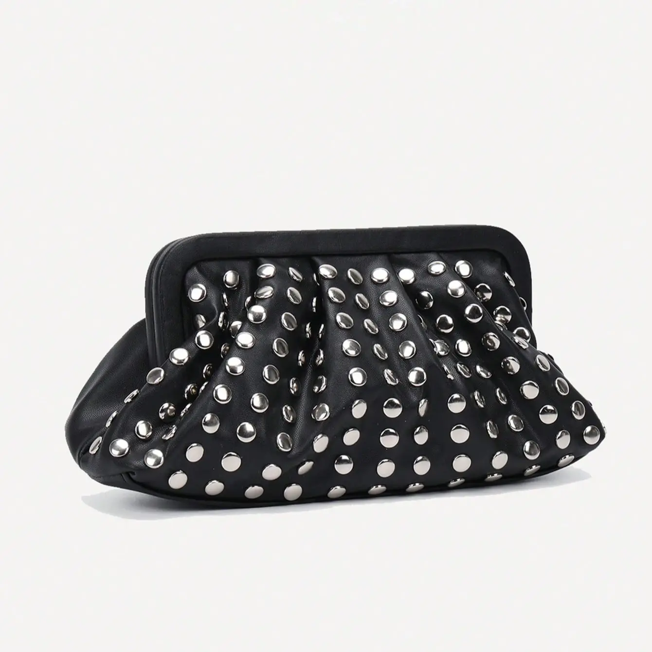 Punk Rock Shoulder Clutch, Women's Black Studded Skull Handbag with Chain Strap for Gothic Fashion & Parties, Party, Retro Punk, Chic