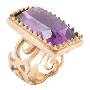 Faceted Purple Amethyst Golden Statement Ring