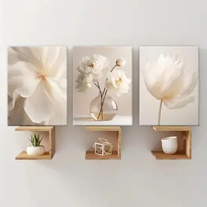 Flower Pattern Canvas Painting, 3-Count Wooden-Framed Canvas Wall Art Set for Home Living Room, Bedroom and Office Décor, Modern Home Decor, Ornaments # GLOBAL PICKS
