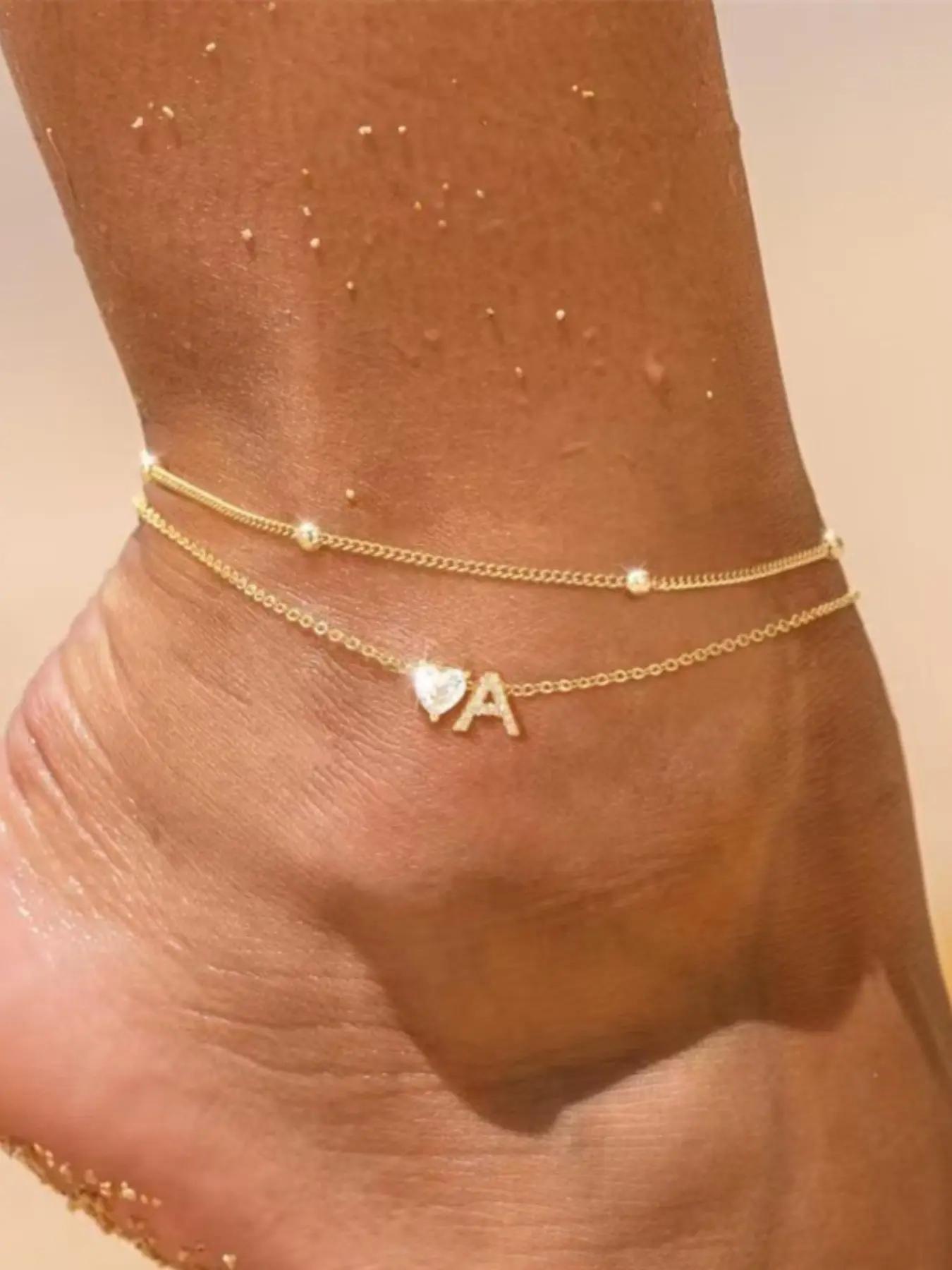 Women's Initials Anklet Rhinestone Letters Heart Design Love Double-layer Anklets for Women & Girls Holiday Party Engagement, Perfect for Daily Wear Jewlry Accessories Anniversary Mother's Day Gift Layered Anklet Jewelry