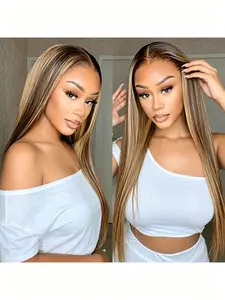 Newly Upgraded Lightweight Breathable Inner Mesh Glueless Straight Human Hair Wig, 180 Density Pre Plucked Pre Cut 13x4 HD Transparent Lace Front Wig, P4/27 Brown Mix Honey Blonde Wigs With Baby Hair For Women