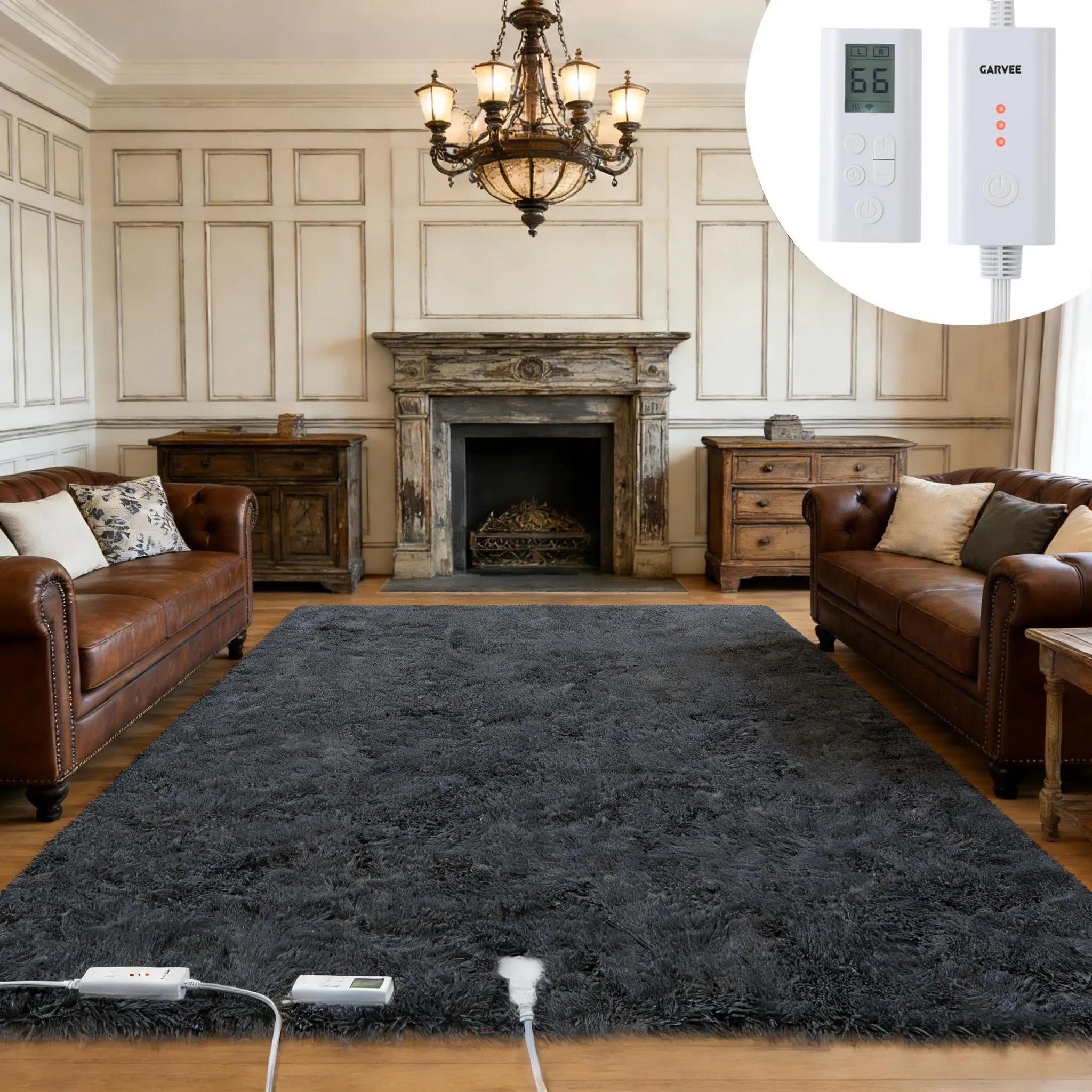Wireless Heated Floor Mat 5x7 ft, Heated Rug Gaming Rug with 6 Heat Levels & 10H Auto Off, Soft Plush Heating Carpet Foot Warmer for Living Room Bedroom Office Playroom, Grey