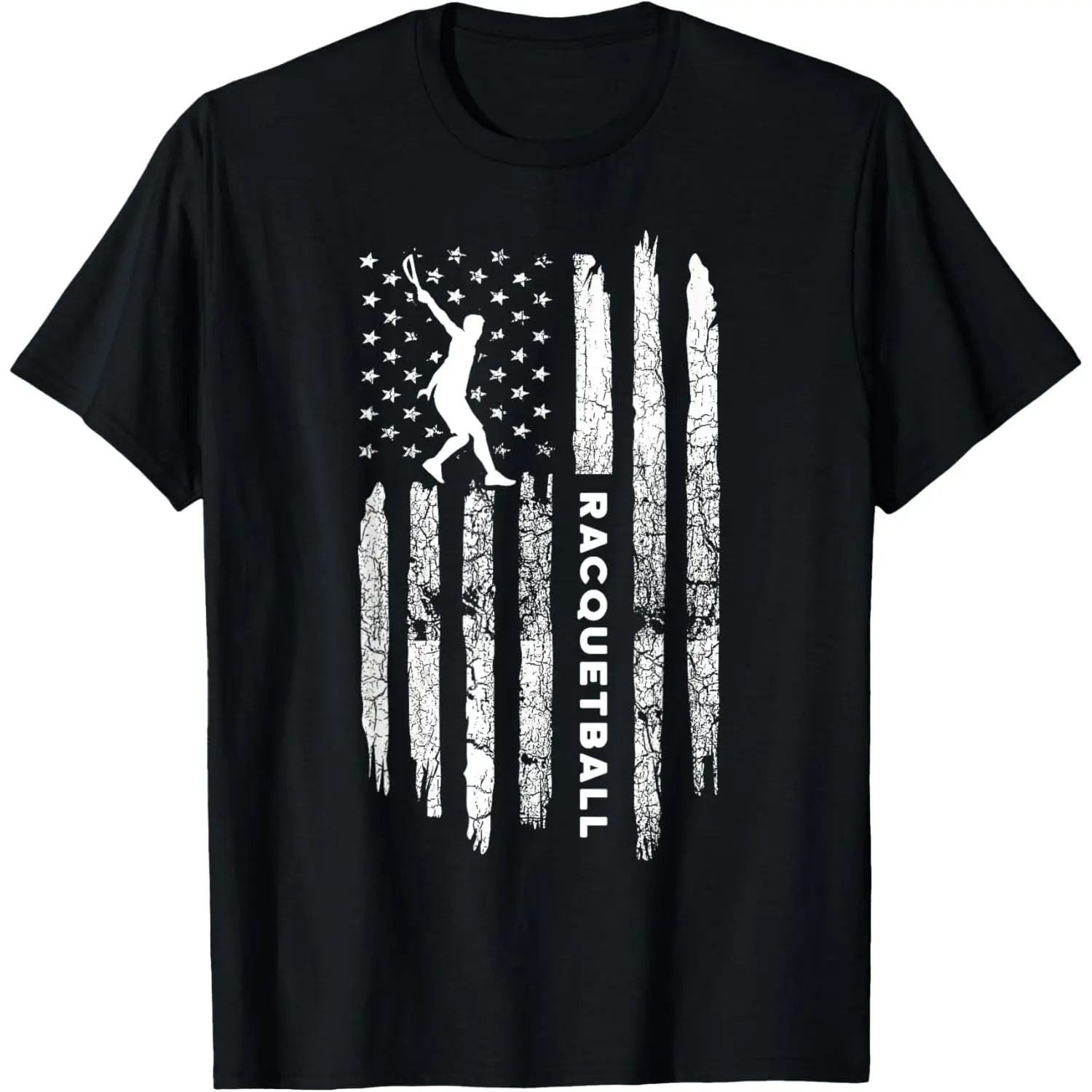 Women's Vintage 100% Cotton Printed Racquetball T-Shirt - American Flag Graphic, Soft Short Sleeve Round Neck Top, Made in USA, Basic Casual Comfortable Everyday Wear (S-5XL)