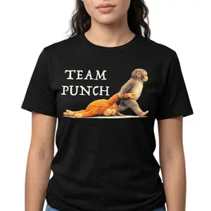 Funny Team Punch Monkey Graphic T-Shirt - Retro Vintage Animal Meme Tee, Cute Ape Dragging Monkey Illustration Print for Men & Women Womenswear Matching Tshirt Top Cotton