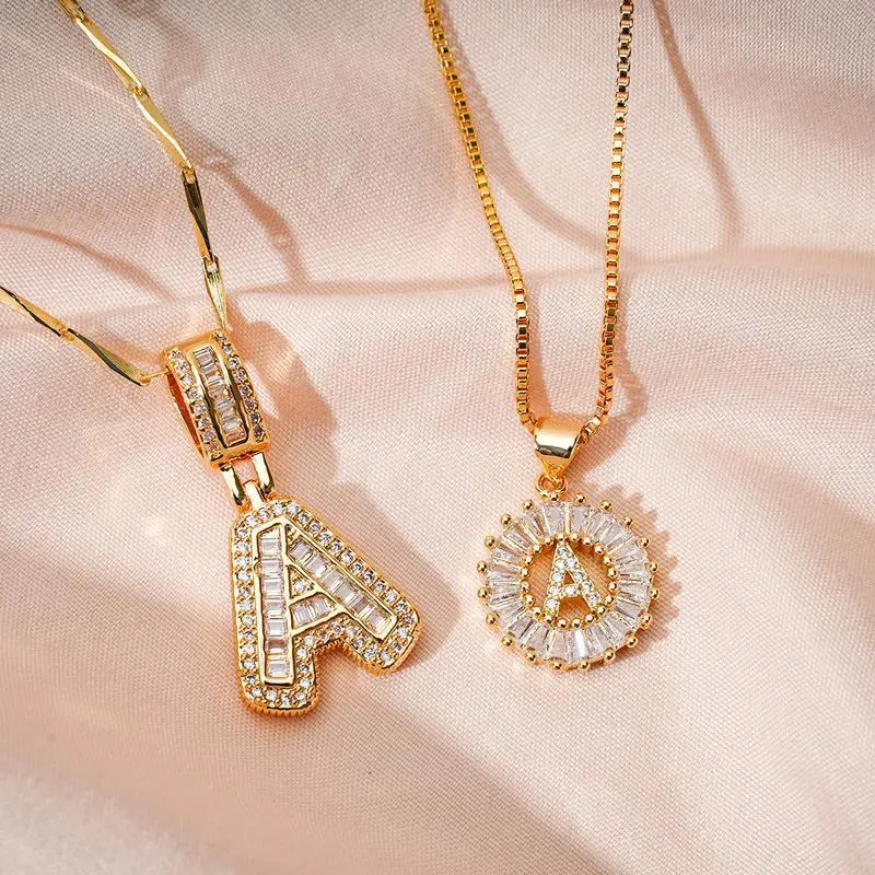 2 Piece Initial Letter Pendant Necklace Set for Women, Dainty 18K Gold Plated 5A Zirconia Alphabet Layered Necklace, Personalized A Z Stack, Coquette Preppy Jewelry, Christmas Stocking Stuffer Birthday Gift for Her Girlfriend Best Friend