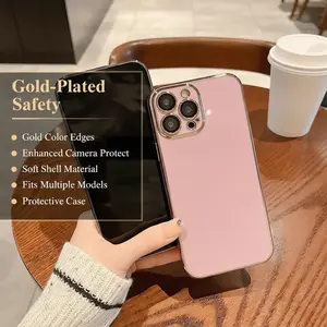 Gold Plated Edge Protection Case For iPhone 17 16 15 14 13 12 11 Plus Pro Max Soft Shell with Enhanced Camera Protection