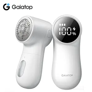 GAIATOP Rechargeable Fabric Shaver, 3-Speed Lint Remover with Cute Digital Screen, 6-Leaf Stainless Steel Blades & Large Storage ,Electric Sweater Defuzzer for Clothes, Furniture, Bedding, White (1 Pack) debobbler machine Lint Eraser Lint Cleaner