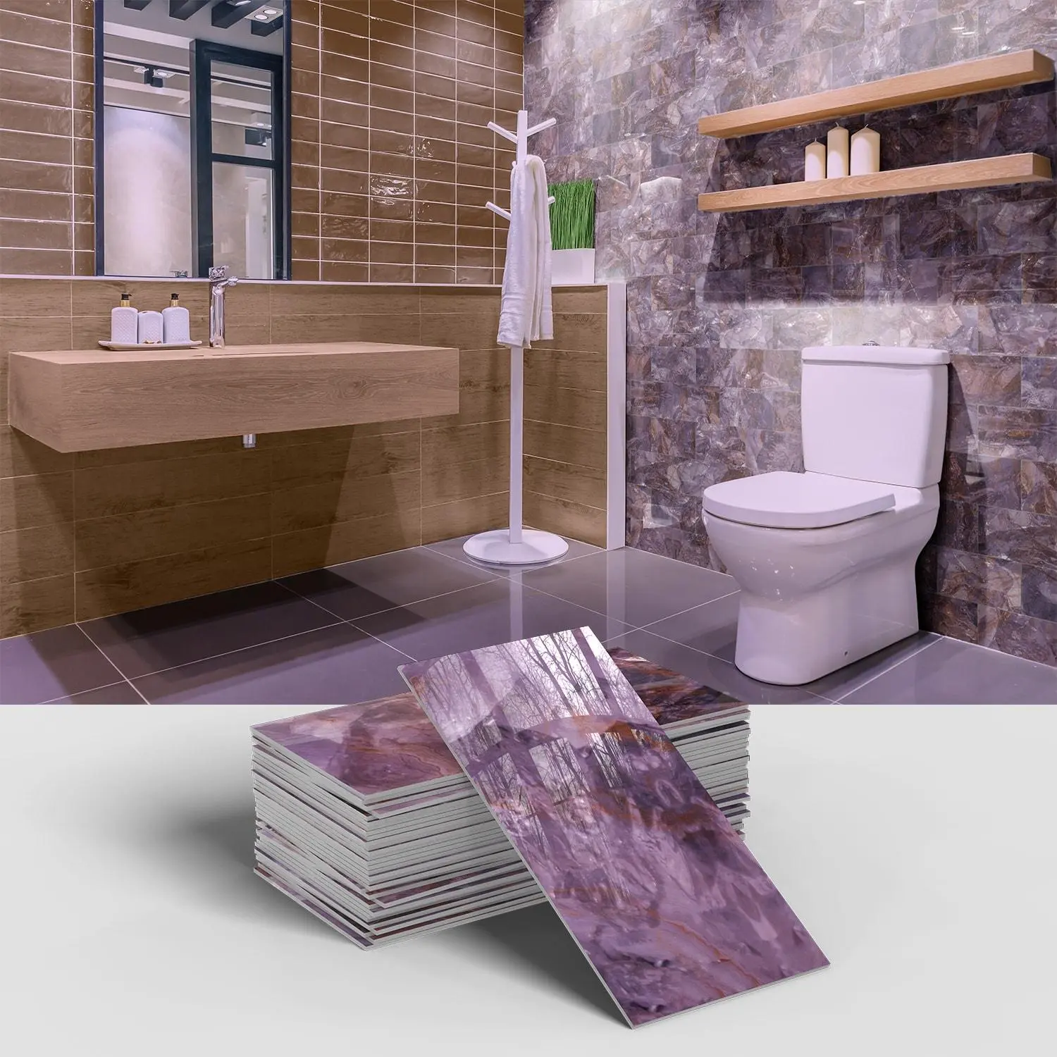 Self-Adhesive Decorative Faux Marble Vinyl Tiles, Waterproof & Moisture-Resistant, 16/32 Pcs, 4x8 Inch, for Kitchen, Bathroom, RV Decoration, Decorative Wall Sticker, Home Decor, Waterproof Decal
