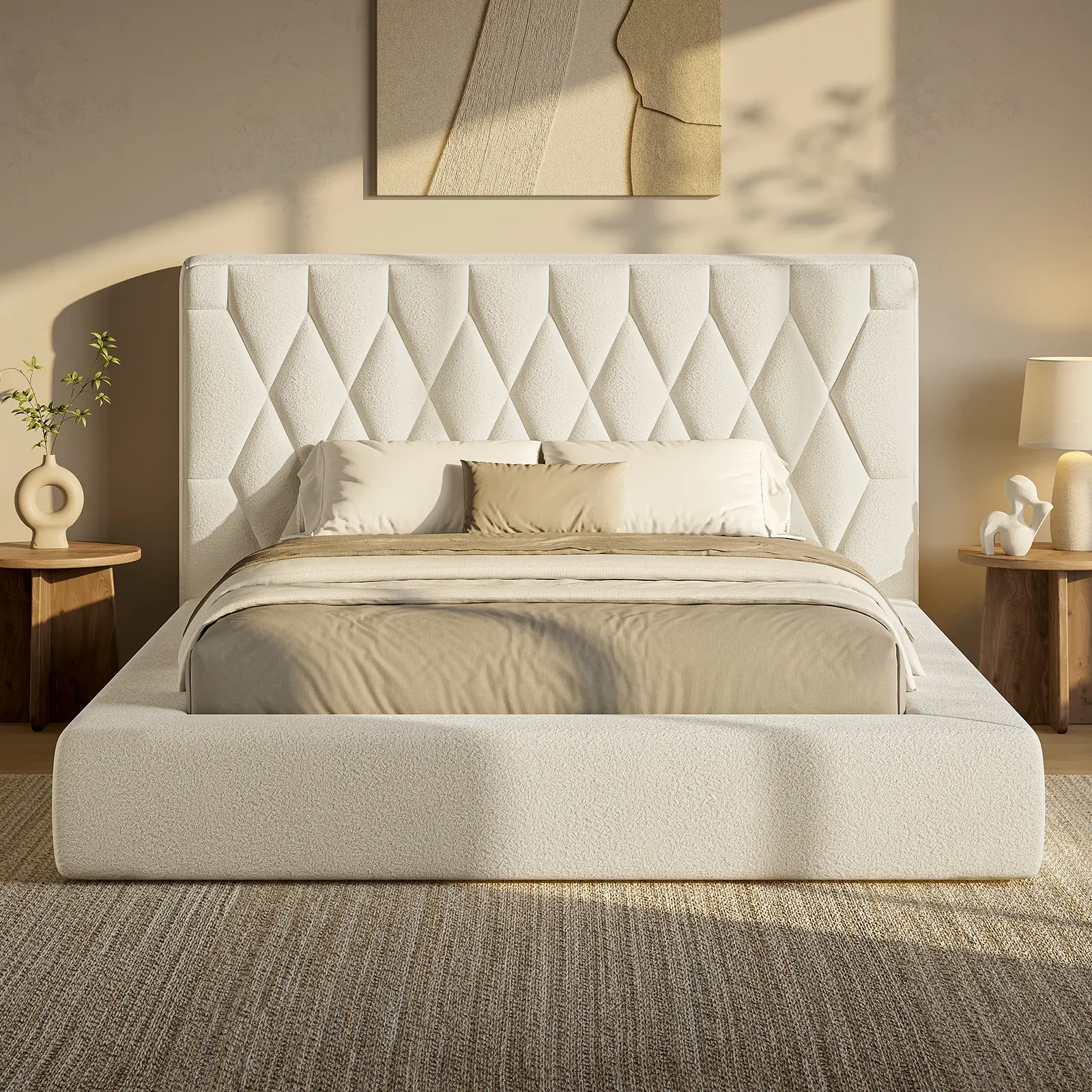 ADORNEVE Upholstered Cloud Queen Bed Frame - 5.9" Fully Cushioned Headboard, Soft Rounded Corners, Noise-Free Indoor Furniture for Bedroom