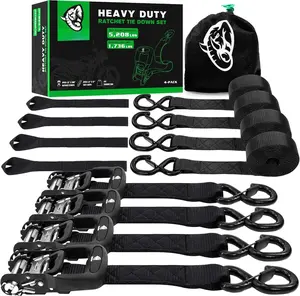 Heavy Duty Ratchet Straps (4 Pack) -  Straps Tie Downs 5,208lb Break Strength - 1.5 in x 15ft Ratchet Tie Down Straps,15" Soft Loop Tie Down Straps for , Cargos