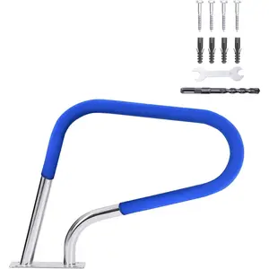 Garvee Pool Handrail 30"x22", 304 Stainless Steel Pool Railings for Inground Pools, Heavy Duty 250 Lbs Load Capacity Safety Stair Rail, Rust-Resistant Grab Rail with Blue Grip Cover