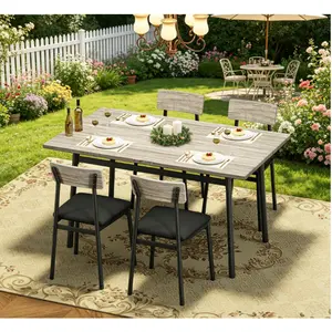 Dining Table Set for 4 with 4 Upholstered Chairs, Dining Room Table Set for 4 w/ Smooth Edge, Wood Kitchen Table Chairs Set of 4 for Dining, Kitchen Room, Apartment,	