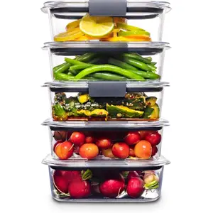 Rubbermaid Brilliance Food Storage Containers – BPA-Free, Airtight Lids, Ideal for Lunch, Meal Prep & Leftovers (Set of 5, 3.2 Cup)