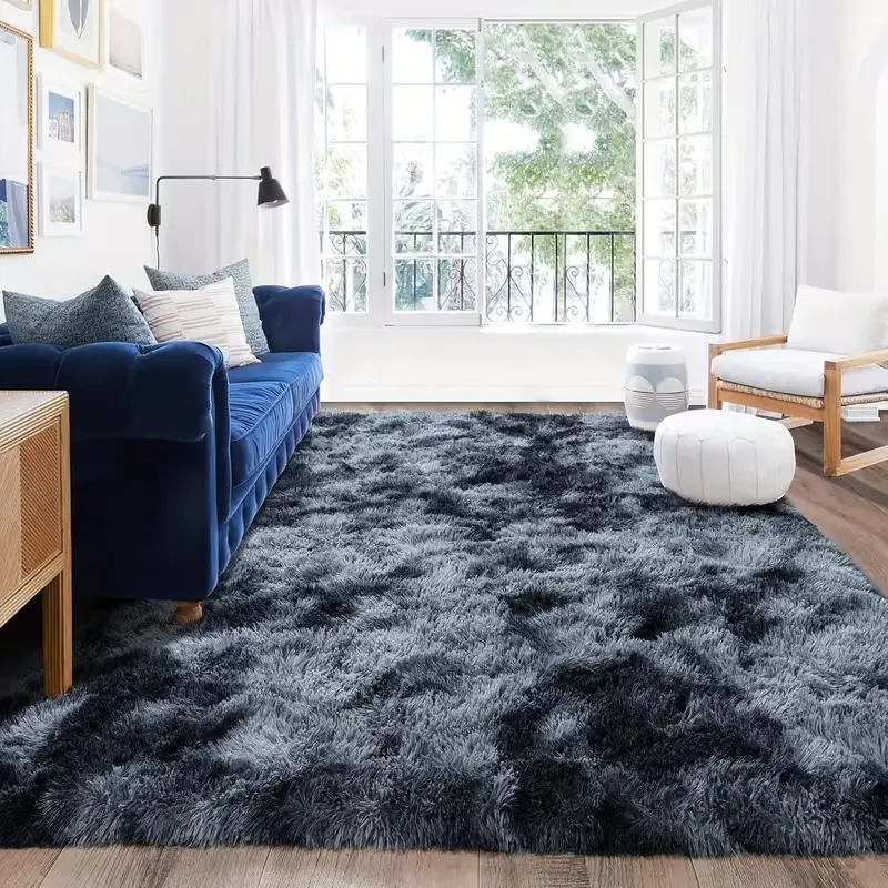 JAKOLIVE Crochet Tie-Dye Blue Grey Extra Soft Fluffy Fiber-Shed Free Eco Polyester Rectangle Area Rug - Living Room Decor Pick, Bedroom Use, Ideal Mother's Day Gift