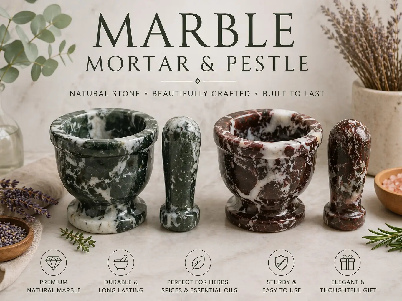 Marble Mortar & Pestle – Black & White or Red & White – 2.5″ for Herbs, Spices, Resins, Rituals & More