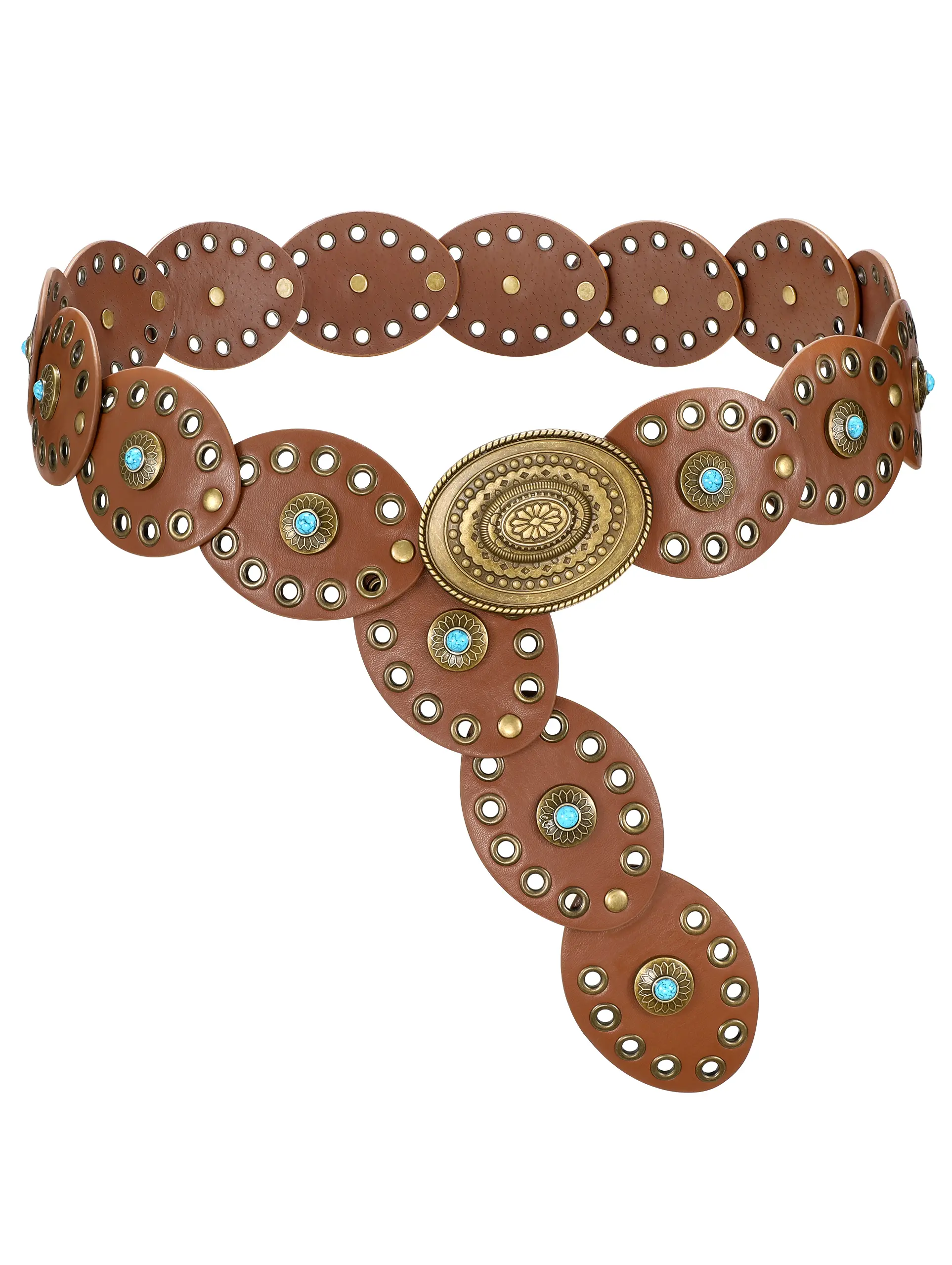 XZQTIVE Western Belts for Women Wide Cowgirl Disc Belt with Turquoise Boho Concho Leather Belt Country Belt for Dress