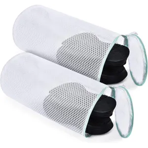 2 Pack Shoe Washing Machine Bag Large Shoe Laundry Bag Honeycomb Mesh Laundry Bags with Zipper for Gym Shoes, Sneakers,Running Shoes, Delicates, Bras Don't Drying, Melting 140-176? (7x15 inch)