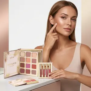 Tropical Makeup Set, Eyeshadow Highlighter Blush Lipstick, Foldable Cosmetic Palette, Beginner Friendly, Valentine's Day Gift