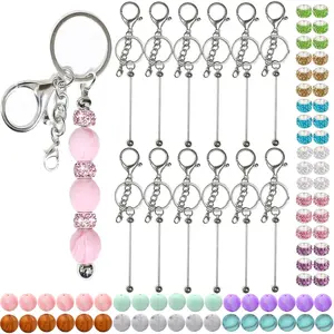 84 count Beadable Keychains Set,Keychains Bulk for  making Accessories with beadable  bar  Beads Spacer Beads