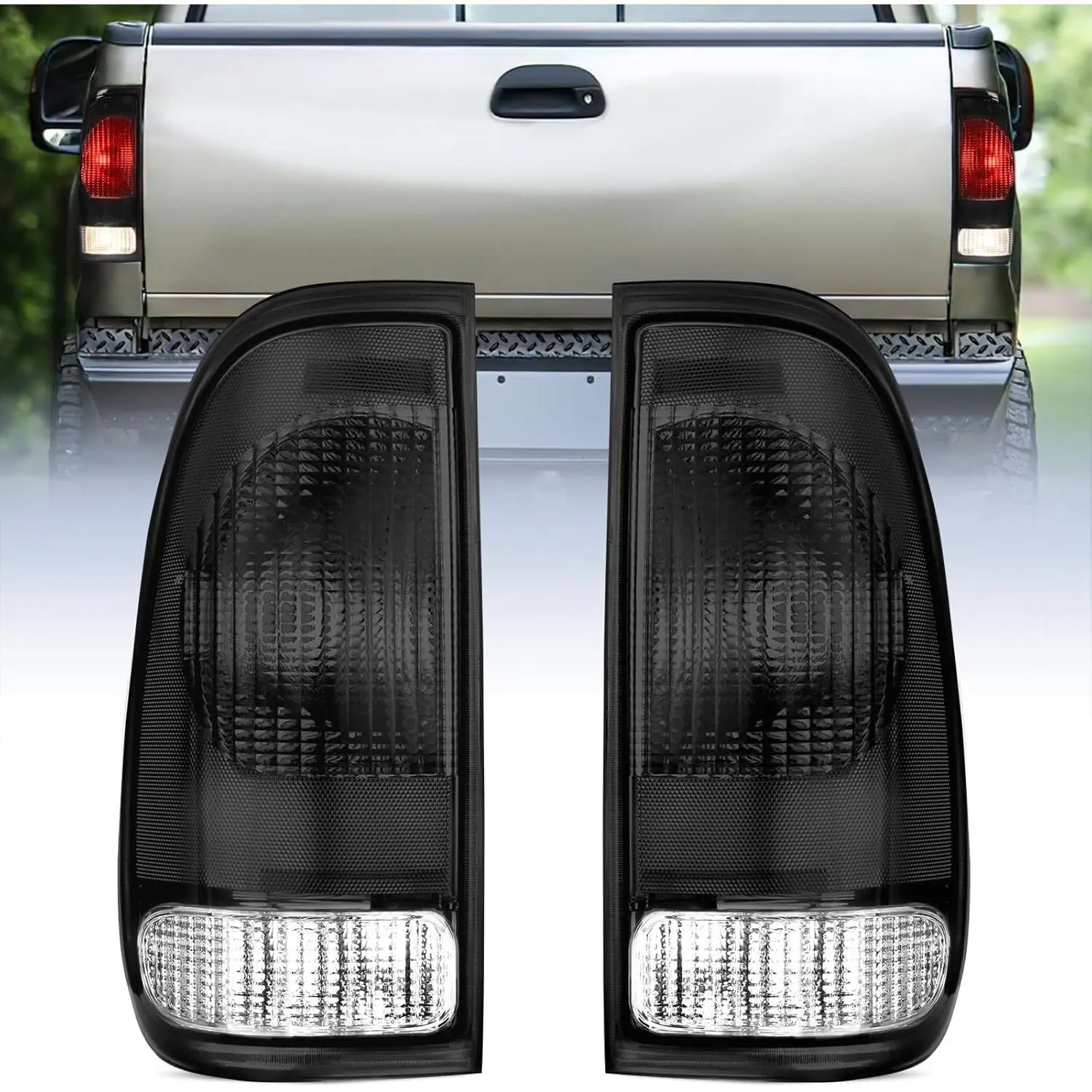OE-Style LED Car Taillight Assembly Pair for Ford F150-F550 (1997-2007 Styleside, F250 Included), Smoke Acrylic Rear Lamps, DOT/SAE Compliant, Waterproof Plug-In Driving Lighting (FO2800117, FO2801117)