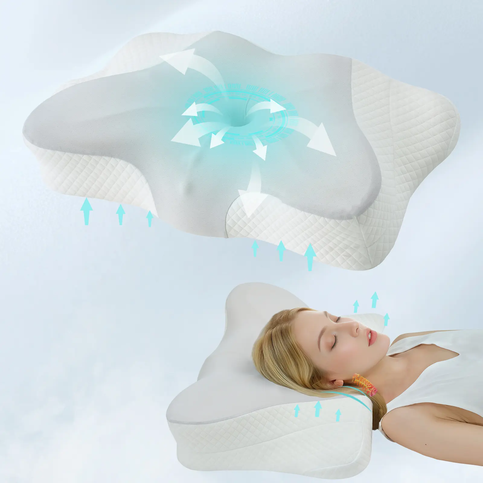VIZIM Infinity Pillow, Ergonomic 4-Zone Memory Foam Neck Pillow with Adjustable 4~5Inch Height, Breathable Cover, Neck Pain Relief & Support for Side, Back & Stomach Sleepers