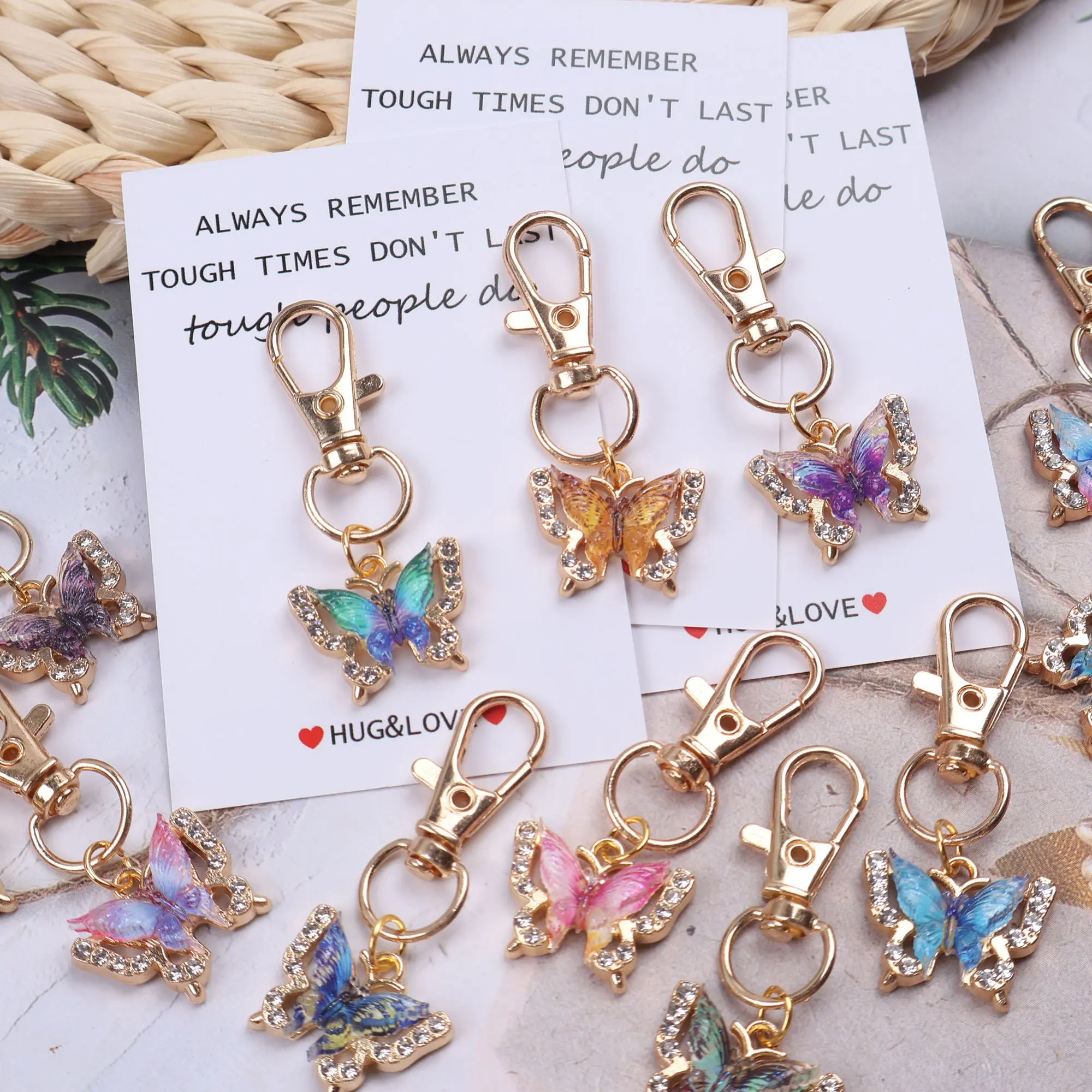 12-Pack Pocket Hug Butterfly Keychain Set, Inspirational Charms for Bags & Keys, Encouragement Keepsake for Adults, Anniversary Gift