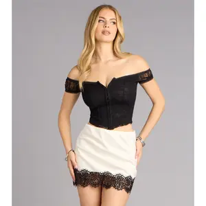 All Dressed Up Satin Lace Trim Mini Skirt