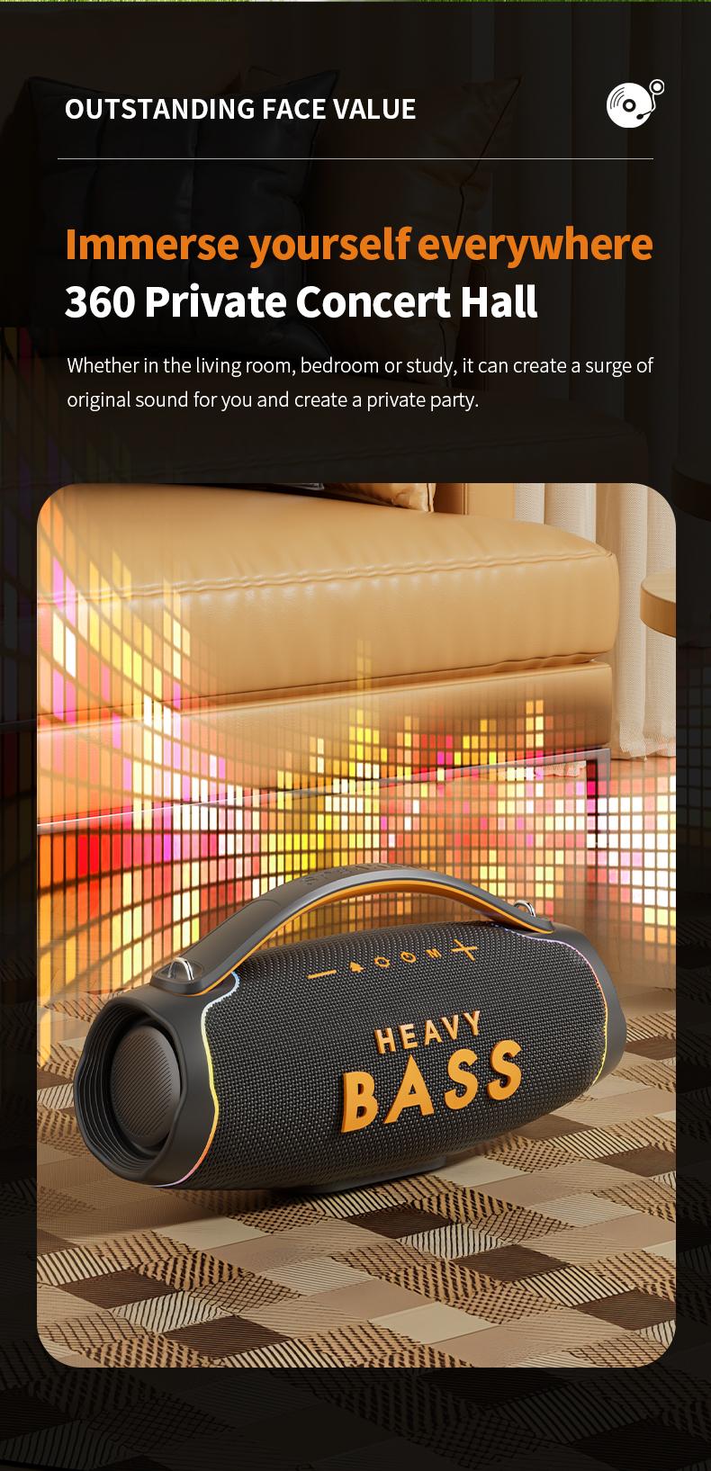 Upgraded Wireless Boombox with 360° Spatial Audio, Portable RGB Party Speaker with Carrying Strap, High Fidelity Sound for Outdoor Gatherings, Shocking Bass Cinema Quality Sound