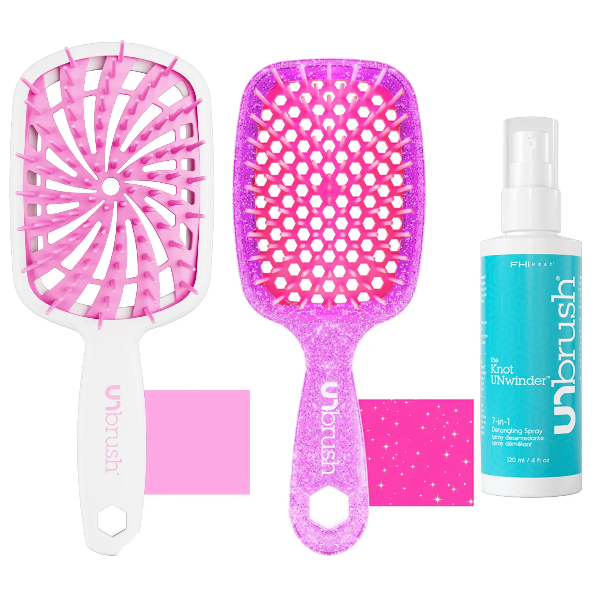 UNbrush Classic Detangling Hair Brush, UNbrush Plus Detangling Brush & Knot Unwinder 7 in 1 Detangling Spray UNbrush Classic Detangling Hair Brush, UNbrush Plus Detangling Brush & Knot Unwinder 7 in 1 Detangling Spray
