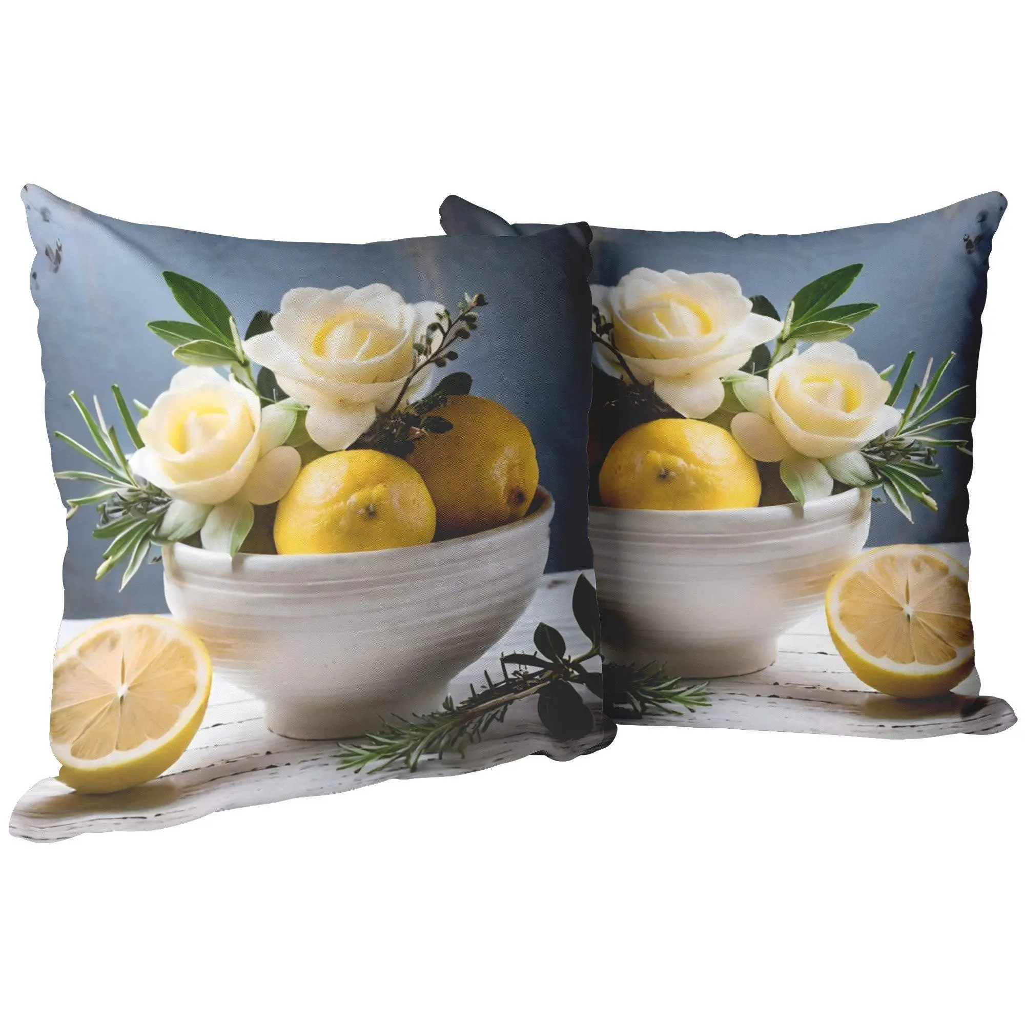 Lemons with White Roses Throw Pillows