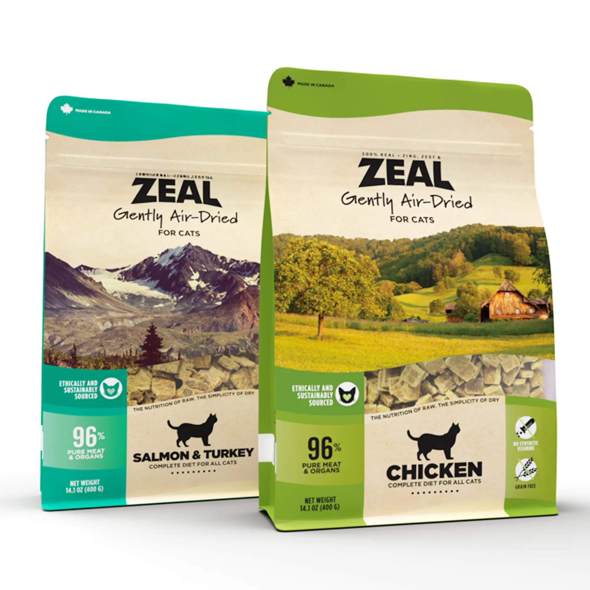 ZEAL Natural Air-Dried Cat Food for All Ages|96% High Meat Content|Balanced Nutrition|Superfood Infused|2 Flavors Avaliable|14.0 oz