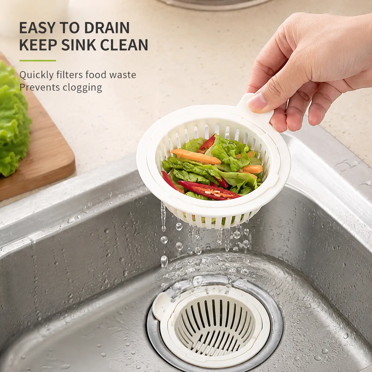 2-Count Kitchen Sink Drain Strainer (Drain Sieves and Colanders) with Easy-Lift Handle, Hollow Slot Design, Easy-To-Open Flip Clasp, Tight Fit, Fast Water Flow, Food Waste Filter for Household Kitchen Use