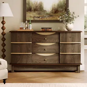 STO'SENSE Buffet Cabinet, Large Sideboard Buffet Storage Cabinet with 3 Drawers, Coffee Bar Station with Solid Wood Handle and 2 Doors，Concealed Storage Shelves & Sliding Tray for Kitchen, Dining Room