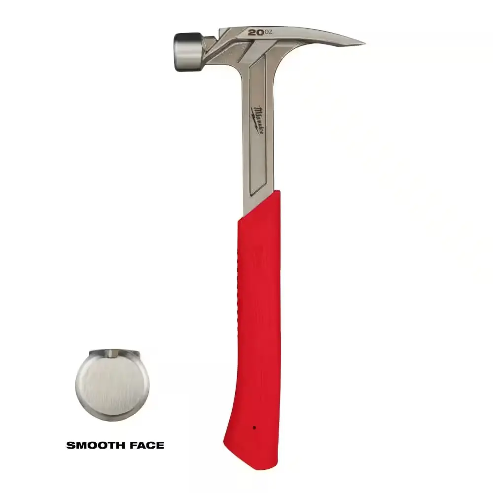 Smooth Face Hammer 20 oz with Red SHOCKSHIELD Grip for Precision Work Durability and Vibration Reduction 48-22-9020
