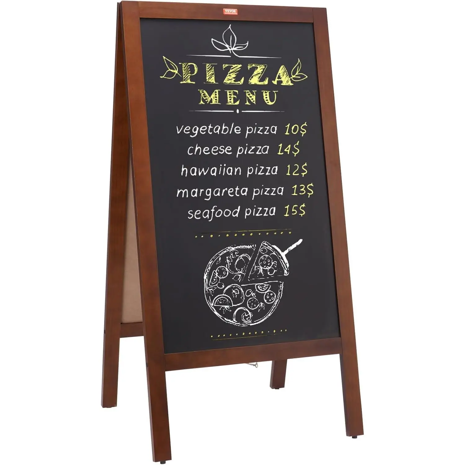 VEVOR Foldable A-Frame Chalkboard Sign, Double-Sided Freestanding Vintage Wooden Board with Chalk + Eraser, 20"x40" Rustic Brown Outdoor Sandwich Board for Kitchen Decor, House Decoration, Wedding