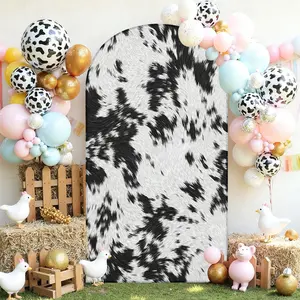 Elastic Cow Pattern U-Shaped Background Cloth for Party Decoration, Round Arch Cover, Round Top Backdrop, Outdoor Backdrop, No Arch Included, Nylon Material, Party Decoration Supplies