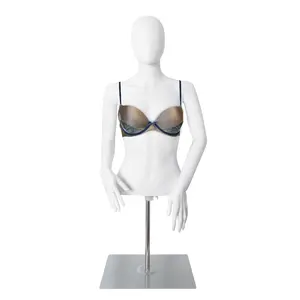 Mannequin Torso with Stand Female Half Body Dress Form Plastic Detachable Manikin Stand Height 30”-46” High Stability Metal Base, White