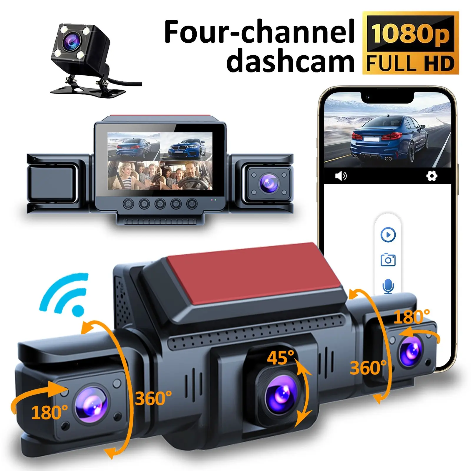 360° WiFi Dash Cam for Car & Truck, WiFi Car Dashcam, 1080P HD In-Vehicle Dvr Camera with APP, Driving Recorder Video Surveillance System