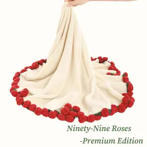 BUYHAPPY Magic Bloom Blanket Bouquet 2-in-1 Handmade Crochet Rose Throw & Floral Decor for Mother's Day Birthdays Anniversary Gifts Valentine Presents for Girls