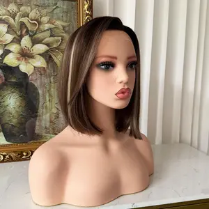 Lovestory Maggie Dark Brown Highlights Synthetic Lace Front Wigs Heat Resistant Glueless Short Bob Lace Front Wigs for Women 13x4 Lace Area